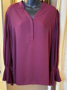 Chico's Pleated-Sleeve Plum V-Neck Blouse